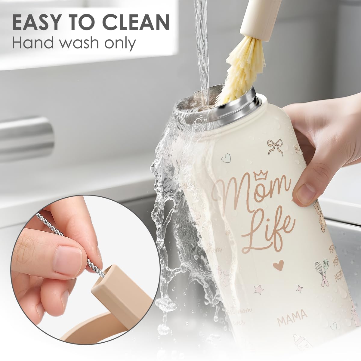 Gift for Mom, Mom Life Water Bottle Stainless Steel 32oz with Lid & Straw, Insulated Bottles Gifts for Mother Friends Women Mother's Day