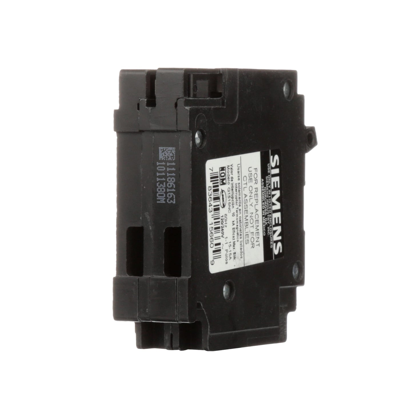 Siemens Q1515NC Two 15-Amp Single Pole 120-Volt Non-Current Limiting Circuit Breaker