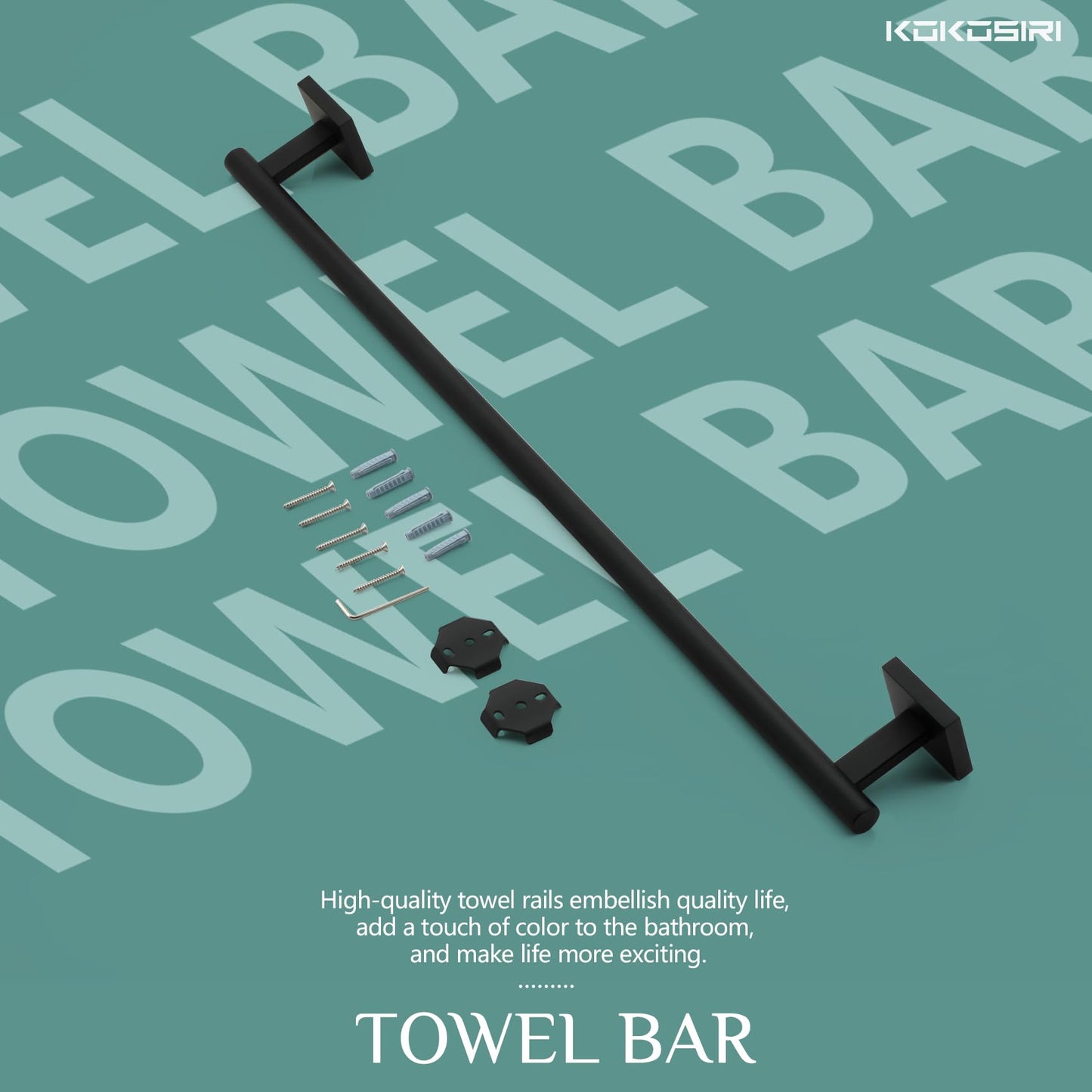KOKOSIRI Towel Rails Bathroom Towel Bars Matte Black 24 Inch Bath Towel Holder for Cabinet Kitchen Wall Stainless Steel B4005BK-L24