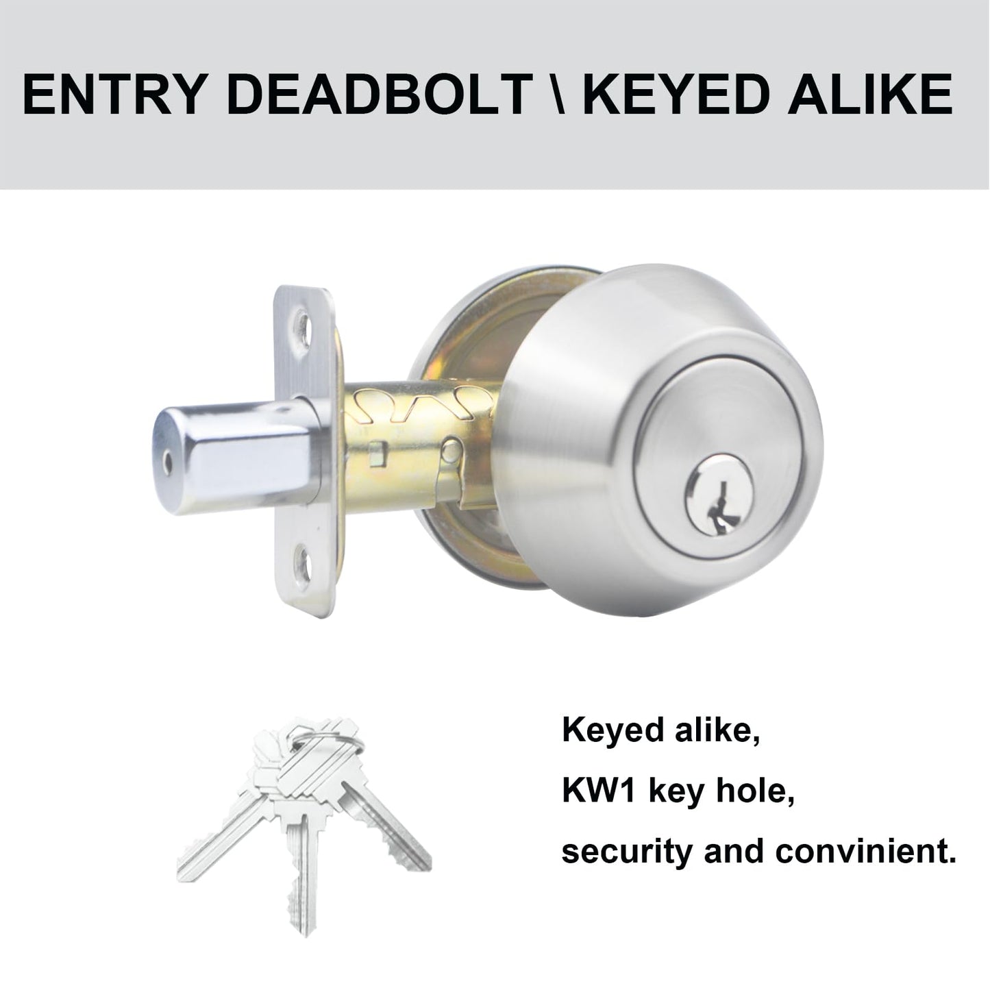 Comfhouse 1 Side Keyed Deadbolt Lock,Single Cylinder Dead Bolt, Satin Nickel Round Exterior Keyed Front Entry Inside Door Deadbolt, 2 Pack