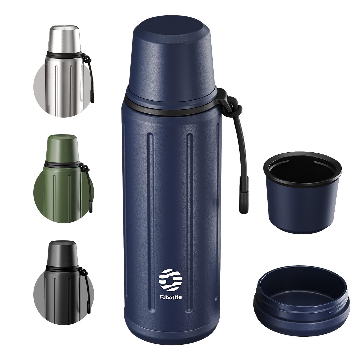 Heater 1L Thermo Water Bottle with Cup(72 hrs Ice Cold & 24 hrs Hot) Flask for hot Water with Removable Base and Filter 18/8 Stainless Steel Coffee Flask for Travel Office and School(Dark Blue)