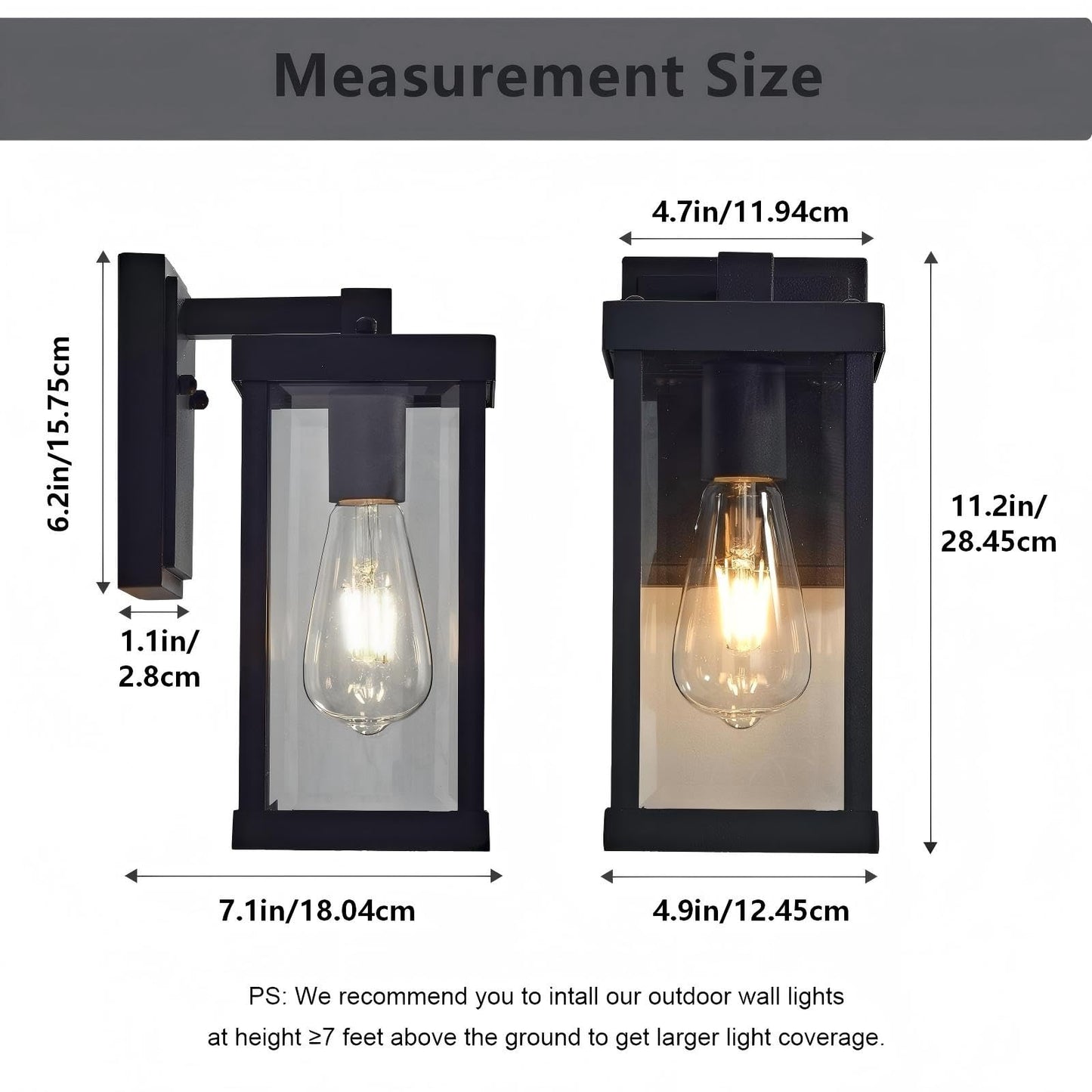 Black Outside Lights for House 11" H Outdoor Wall Sconce Waterproof Exterior Light Fixtures for Garage, Doorway, Porch, Patio