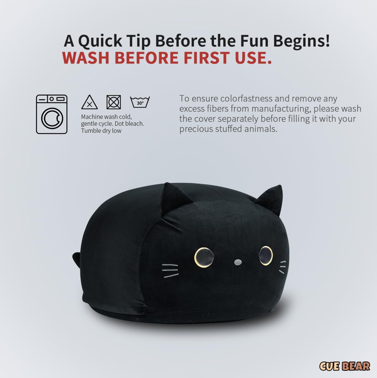 Stuffed Animal Storage Bean Bag Chair Cover for Kids Black Cat Beanbag Chair for Girls Large Size Toy Organizer Cover Only Without Filling