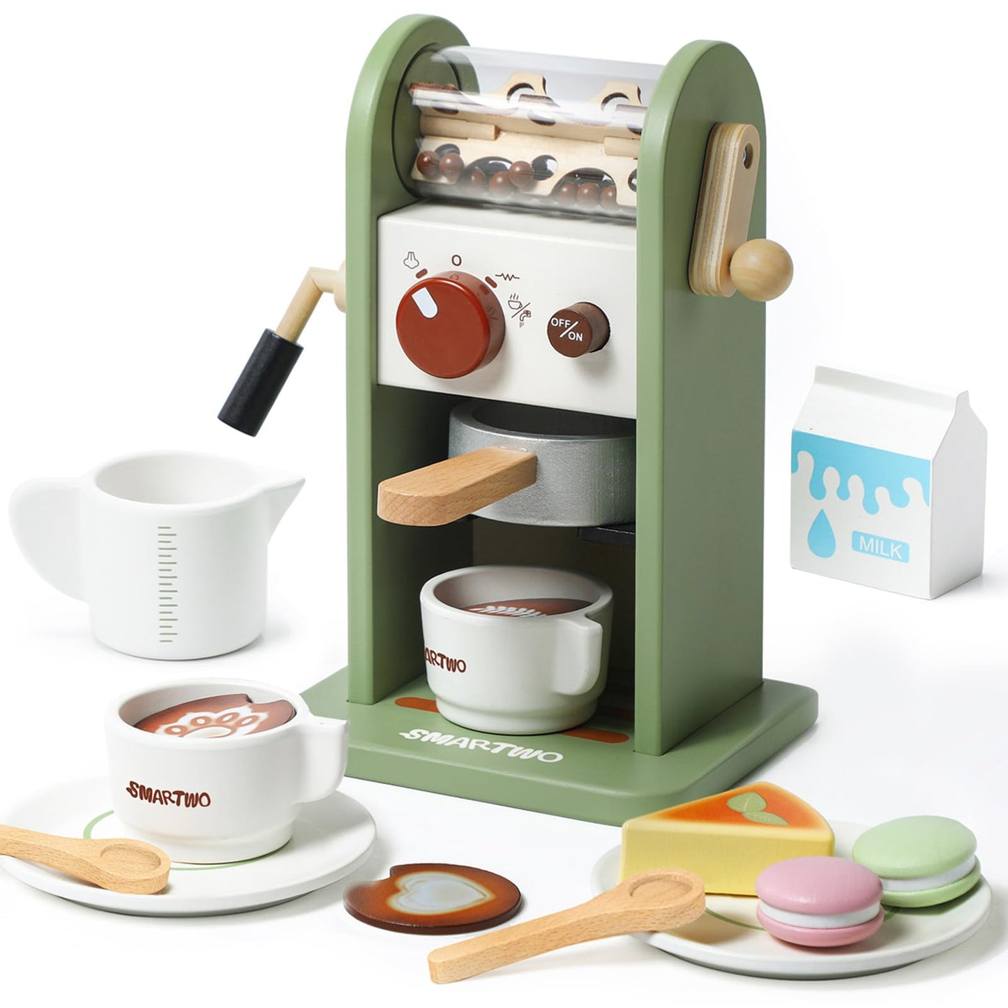 Smartwo Montessori Toy of Coffee Maker Playset, Wooden Kitchen Accessories Play Food for Toddler Pretend Play, Choice for Boys and Girls 3 4 5 6 Years Old