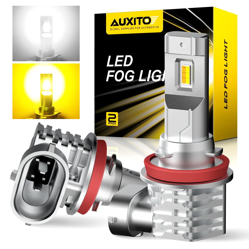 AUXITO H11 H8 H16 Switchback LED Fog Light Bulbs, 6500K White/3000K Amber Yellow, 8000LM 500% Brightness, Dual Color White Yellow Driving Fog Lights, Non-polarity, Pack of 2