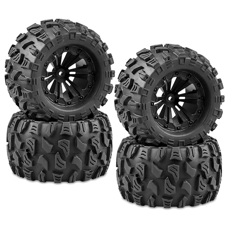 Acekeeps RC MT Tires Mounted 12mm Hex Wheels OD 125mm for 1/10 Traxxas Stampede Hoss HPI Volcano HSP RC Car, 4-Pack Black