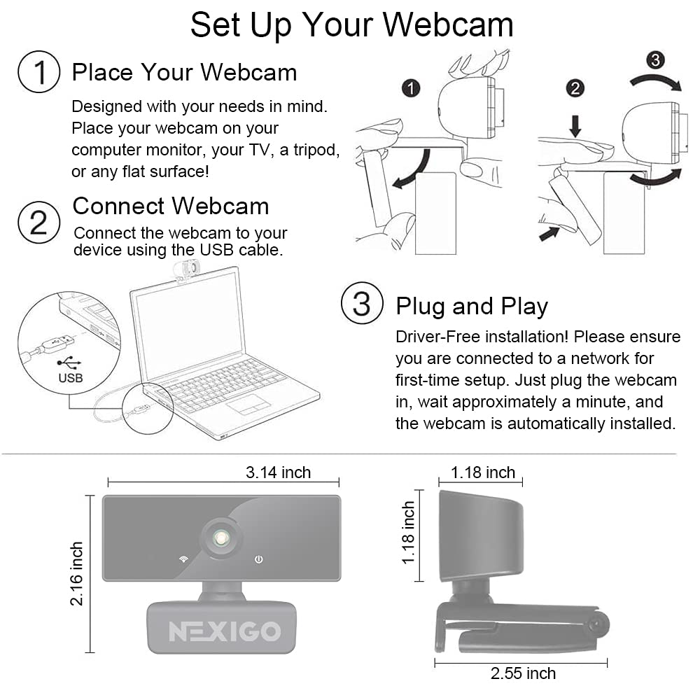 NexiGo 1080P Business Webcam with Software, Dual Microphone & Privacy Cover, NexiGo N660 USB FHD Web Computer Camera, Plug and Play, for Zoom/Skype/Teams/Webex, Laptop MAC PC Desktop