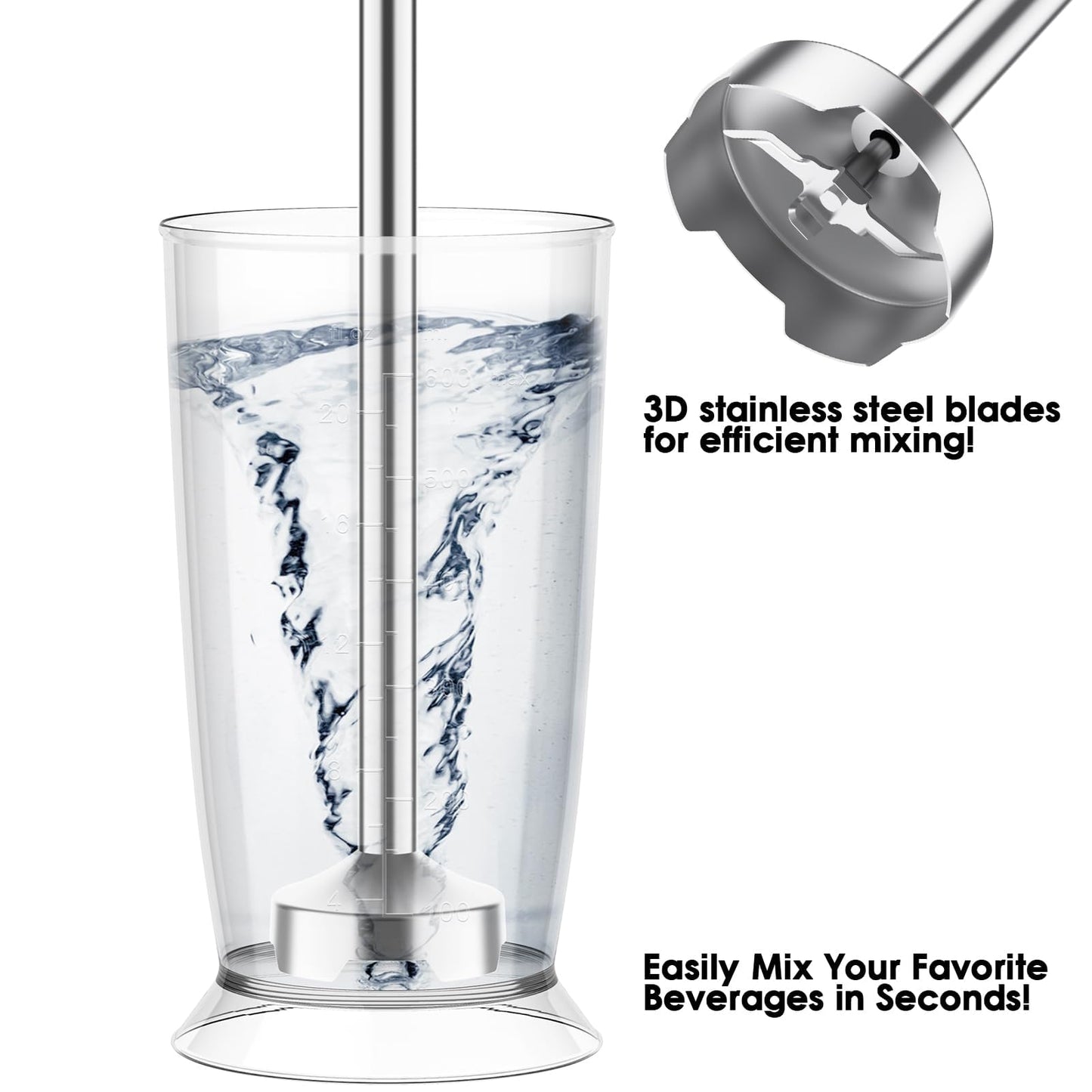 Immersion Blender Handheld for Kitchen,Emulsion Blender Handheld,12 Speed Electric Hand Mixer with BPA Free Attachments:Chopper Bowl,Whisk,Milk Frother,Measuring Cup