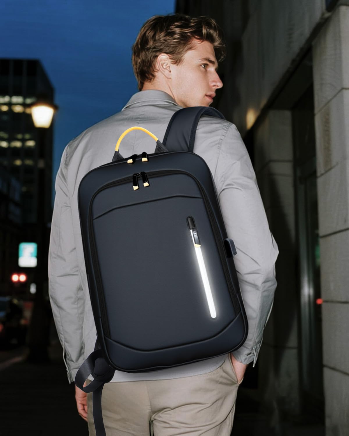 Slim Laptop Backpack for Men - Expandable Business Backpack Fits 17.3 Inch Laptop, Anti Theft Work Backpack with USB Charging Port, Water Resistant Lightweight Computer Backpack for Work College,Black