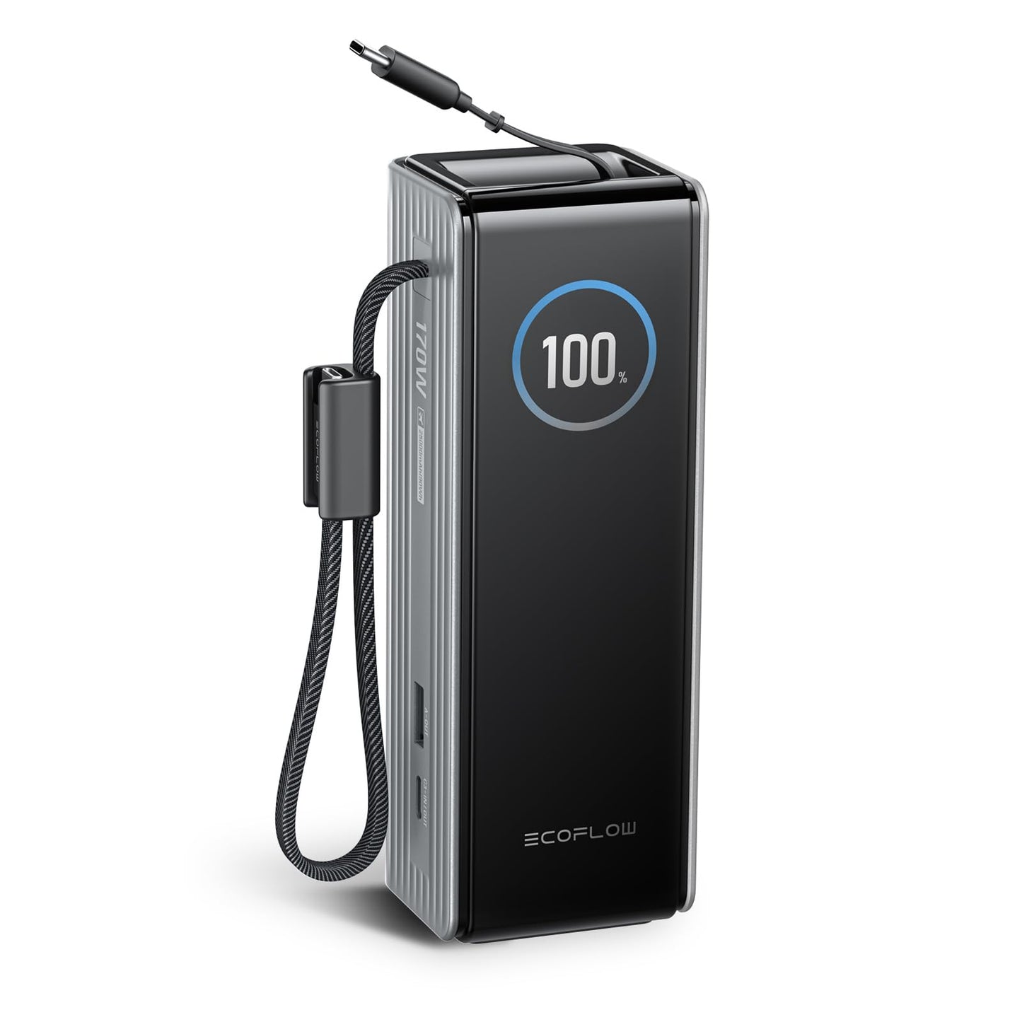 EF EcoFlow Rapid Power Bank (25,000mAh, 170W, 100W Built-in and Retractable Cables), Portable Charger with 100W USB-C Port, Built-in and Retractable Cables, for iPhone Series (Silver)