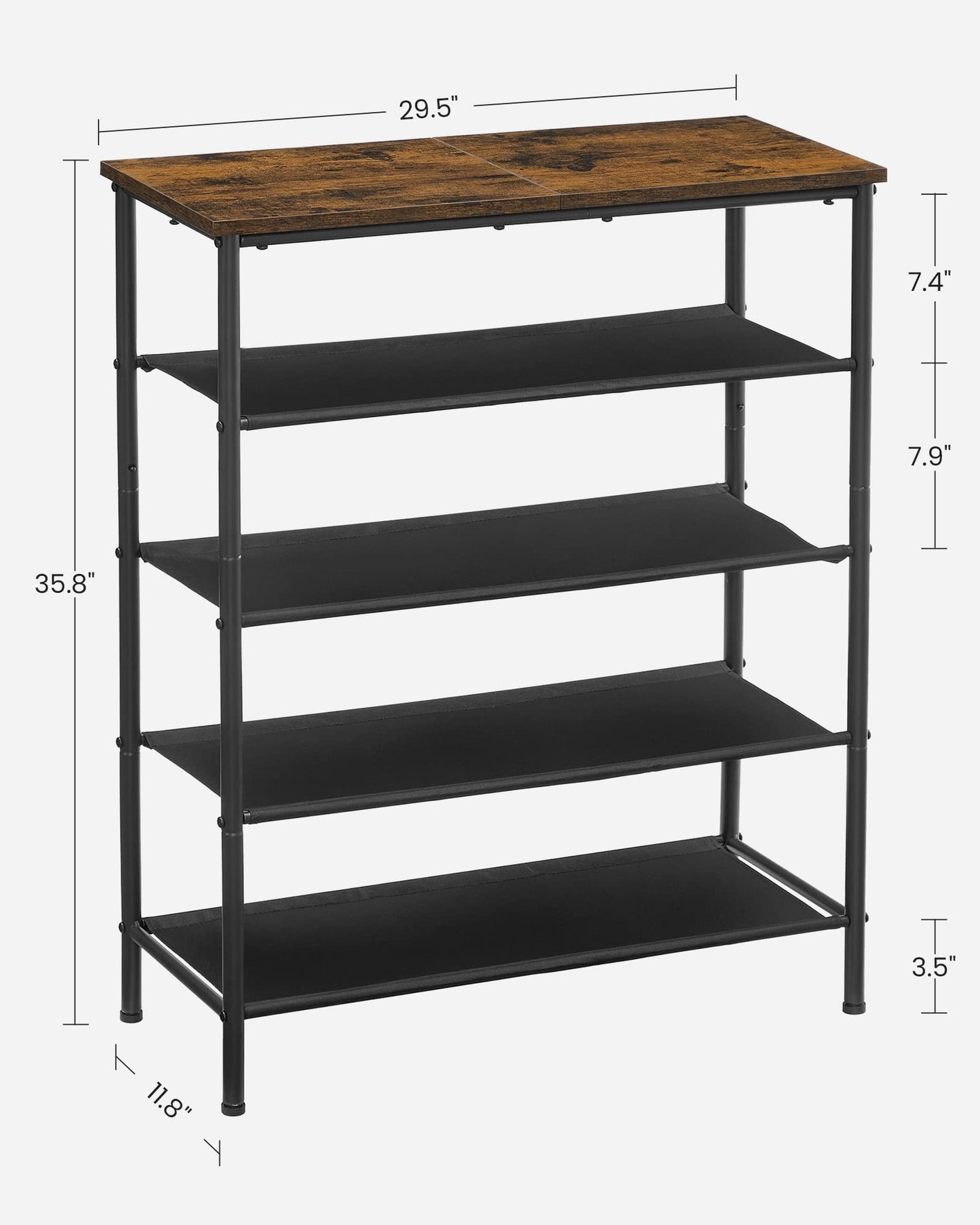 VASAGLE Shoe Rack, 5 Tier Shoe Storage Rack for 12-16 Pairs of Shoes, Shoe Organizer for Entryway, with 4 Fabric Shelves and Top Panel, Steel Frame, Rustic Brown and Black ULBS036B01