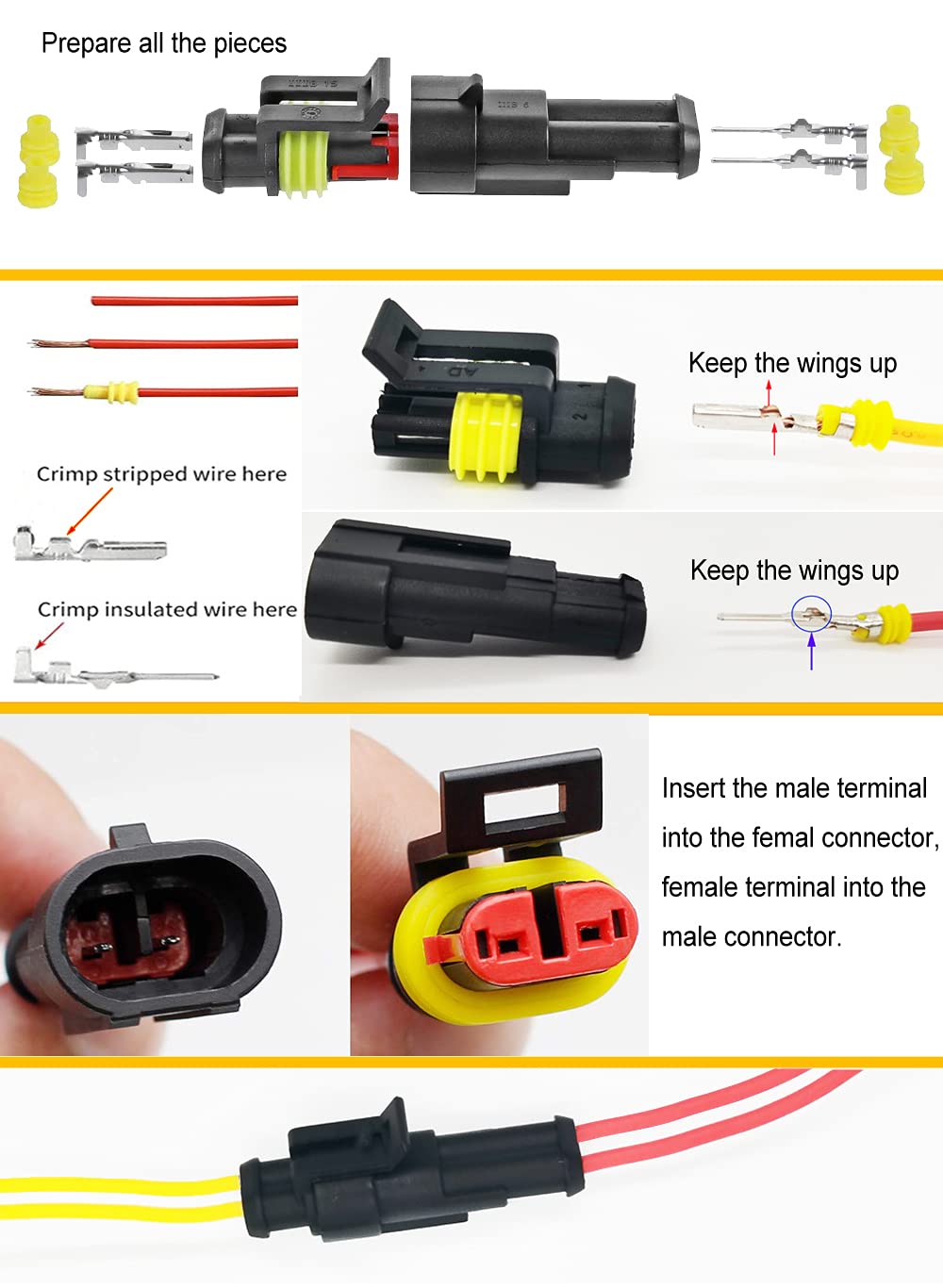 Twippo 800Pcs 50 Sets Waterproof Automotive Electrical Connectors Electrical Wire Connectors Plug Kit 1/2/3/4/5/6 Pin Waterproof Connectors with Ratchet Crimping Tool