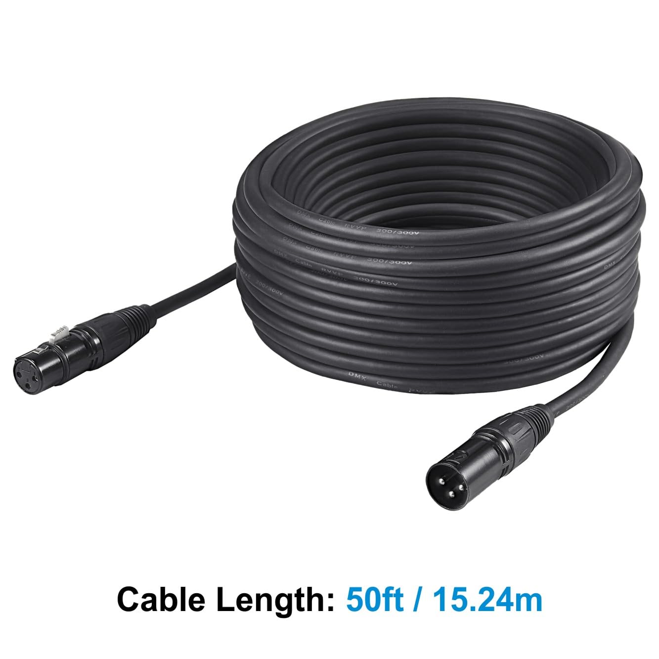Rualin 50ft DMX Cables, 2PCS 3-Pin XLR Male to Female Stage Lighting Cables for DMX512 Stage & DJ Lighting Fixtures