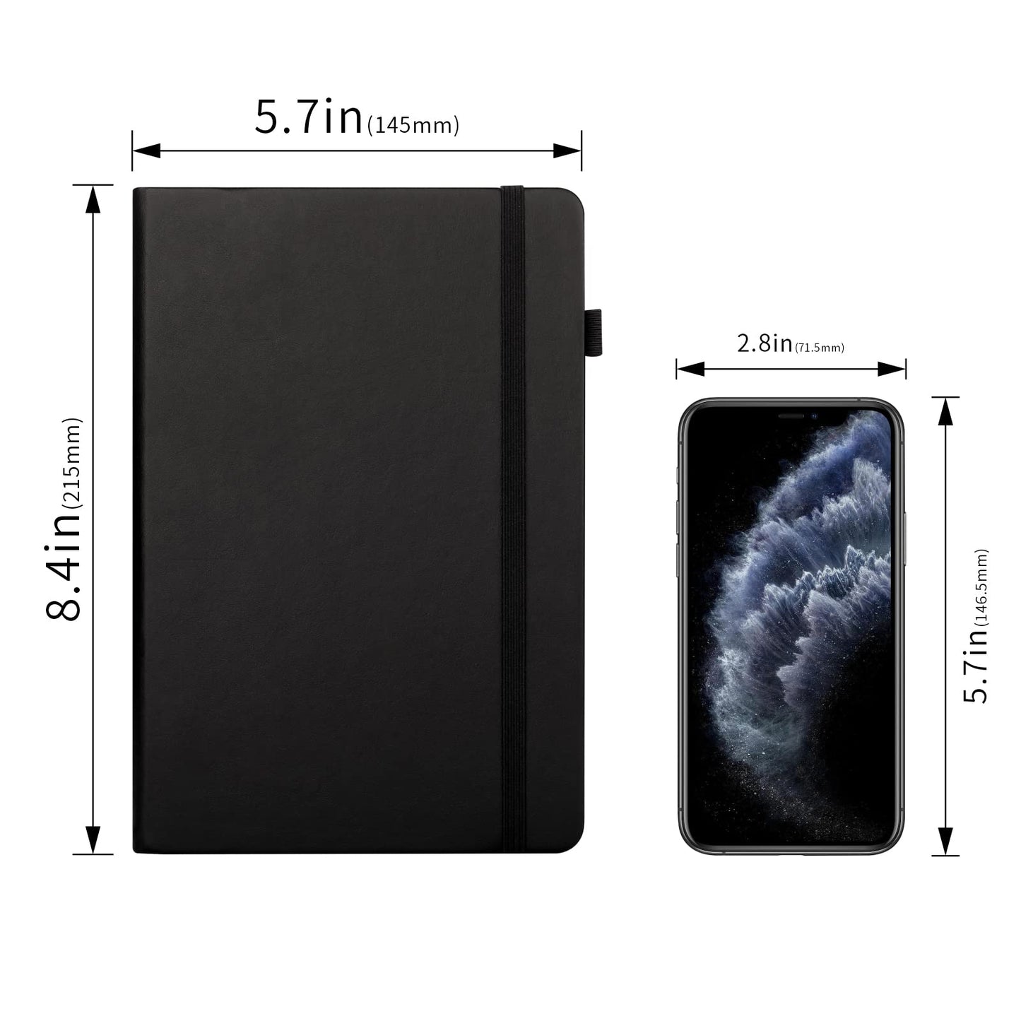 Deziliao 5 Pack Dotted Journal Notebooks with Pen Loop, Hardcover Notebook Journal for Work, 100Gsm Premium Thick Paper with Inner Pocket, Medium 5.7"x8.4", （Black）