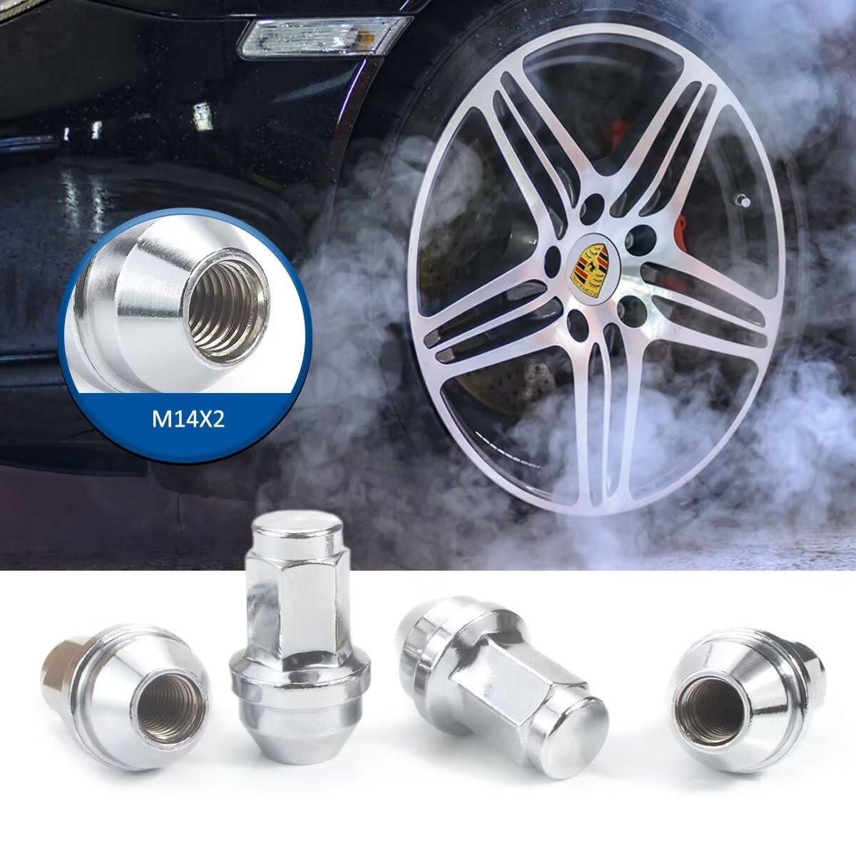 GAsupply 14x2 OEM Factory Style Lug Nuts, 24pcs One-Piece Chrome Large Acorn Seat Lug Nuts 2" Tall 13/16" Hex for Ford F-150 Expedition Lincoln Navigator Factory Wheels