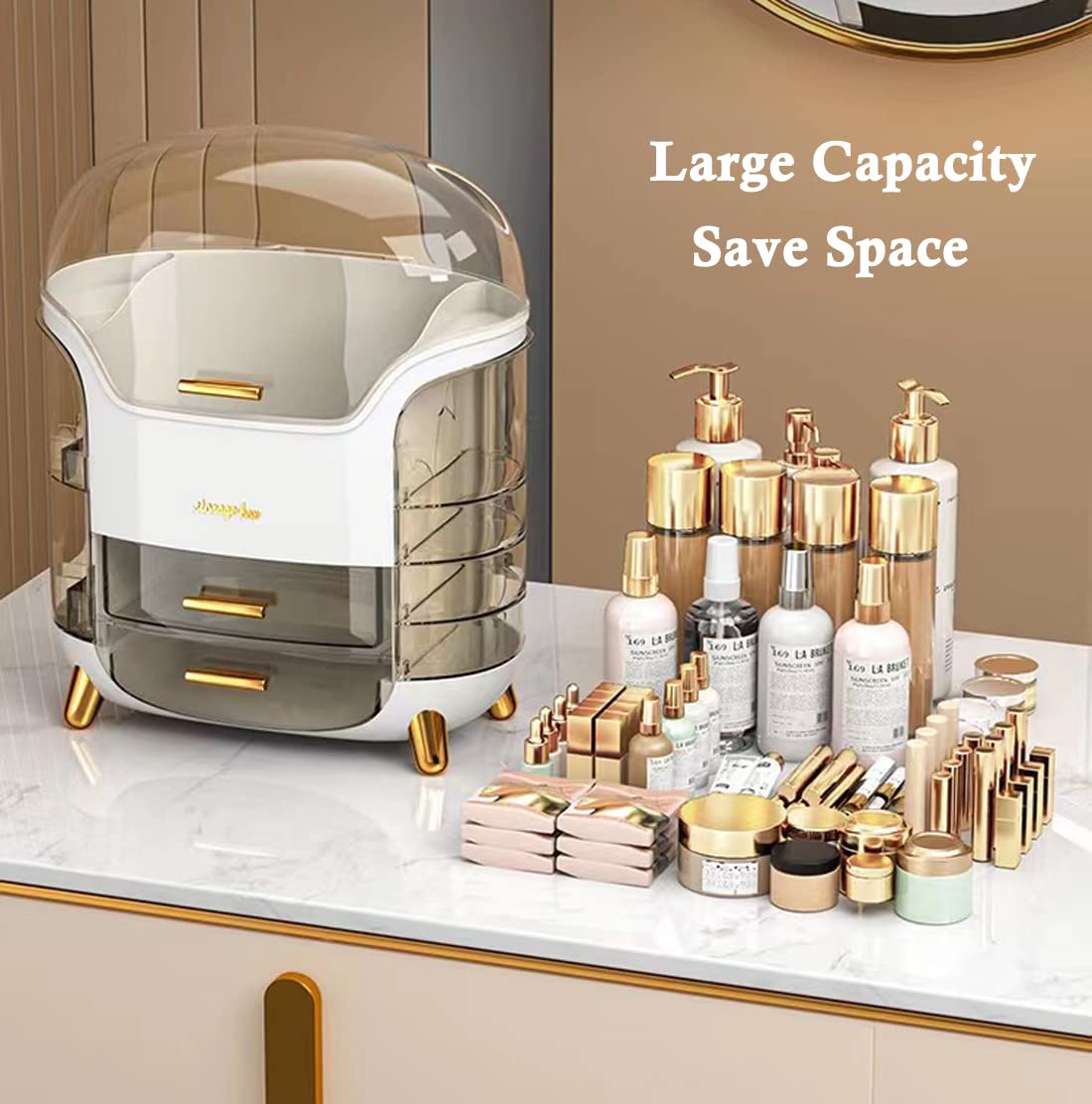 Makeup Storage Organizer,Cosmetics Display Case with Lid,Lipstick Organizer and Transparent Cover,Large Skincare Organizers for Bathroom Countertop,Bedroom Vanity Desk