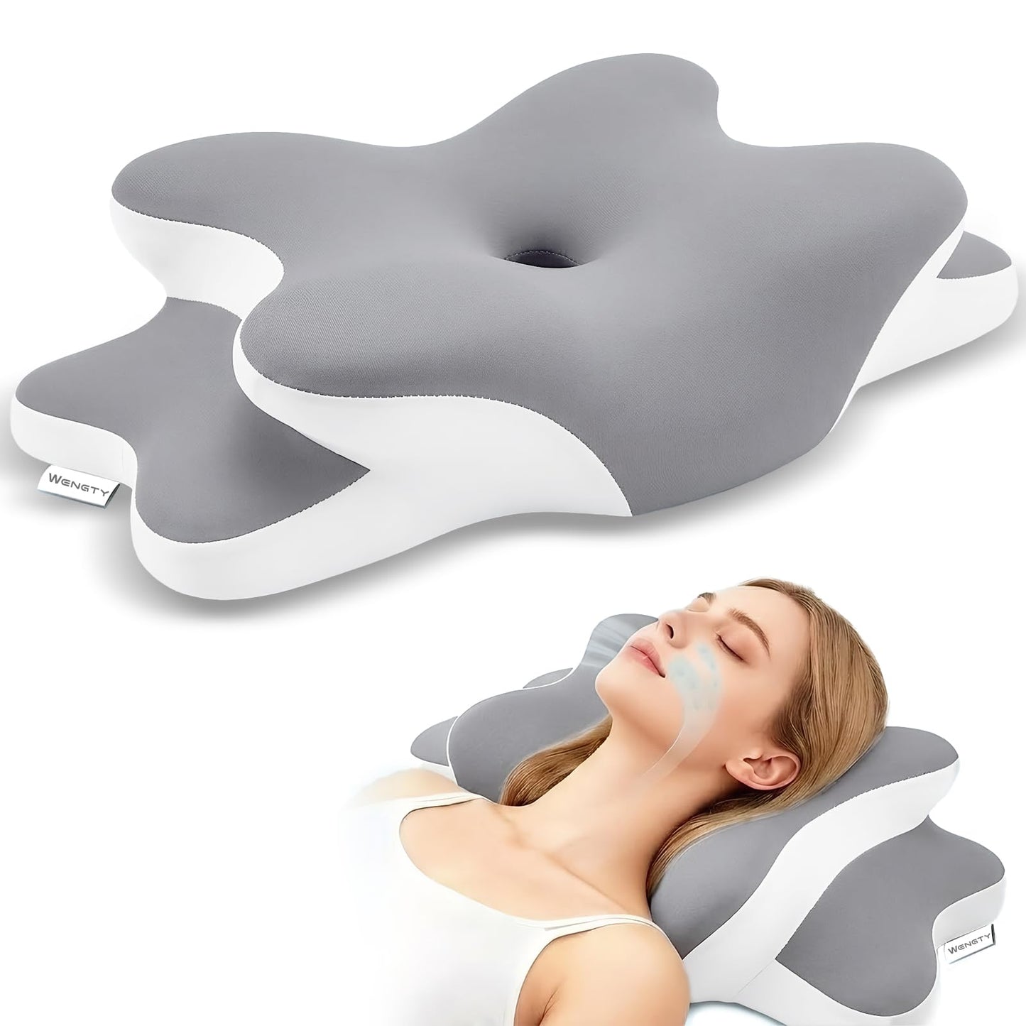 Sleep Apnea Pillow with Neck Pain & Snoring Relief -Orthopedic Cervical Pillow, Ergonomic Contour Memory Foam Pillow for Side,Back,Stomach Sleepers,Dreamers (Gray)