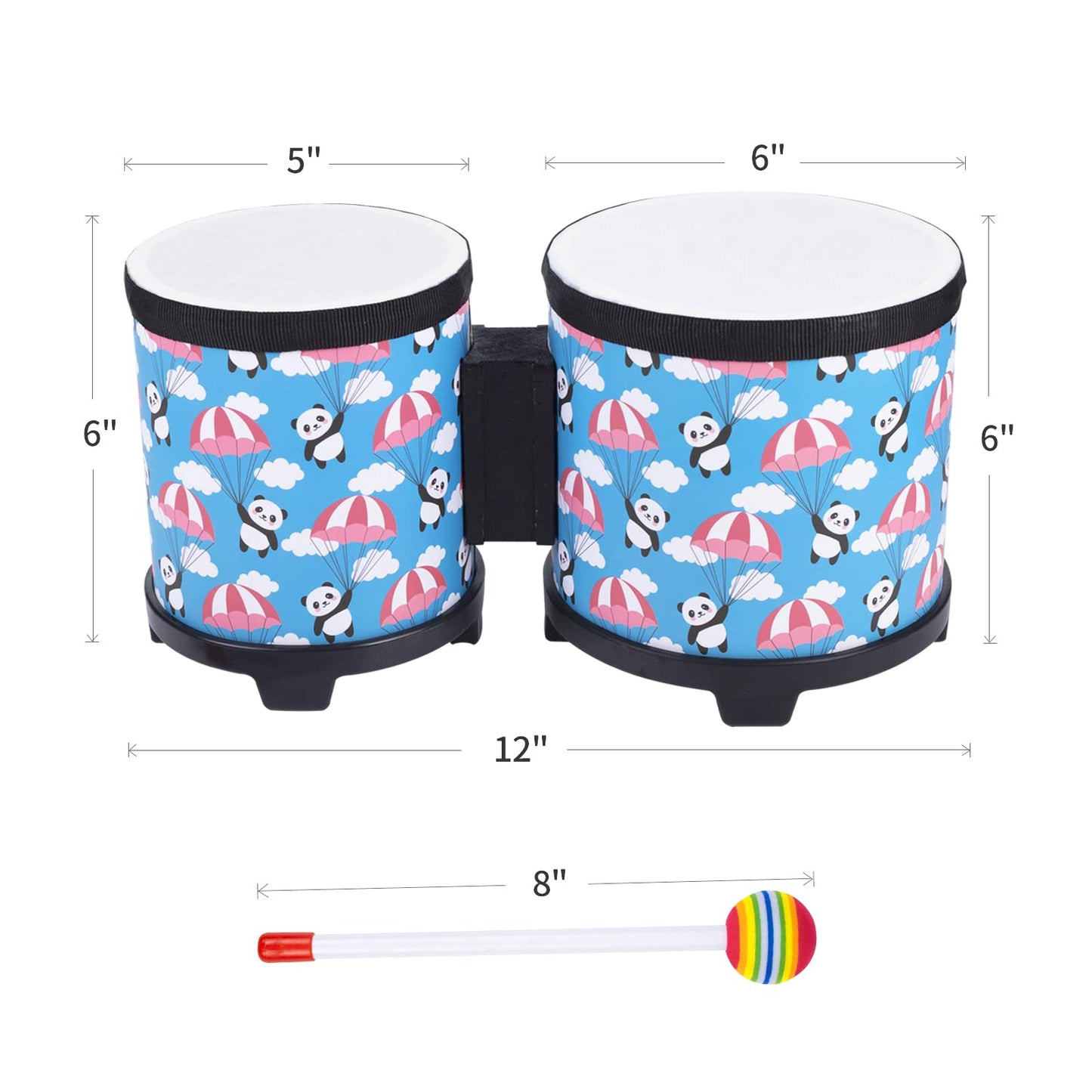 Bongo Floor Tom Drums Set: Floor Drum Percussion Music Instrument with 2 Mallets - Bongo Drums (Blue 5" to 6")