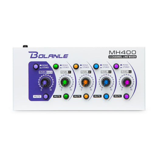 Mini Audio Mixer,Stereo Line Mixer for Sub-Mixing,Ultra Low-Noise,4-Channel,Microphone Independent Control, 1/4" & 1/8" TRS Output and Input, for Guitars,Bass,Keyboards (MH400)