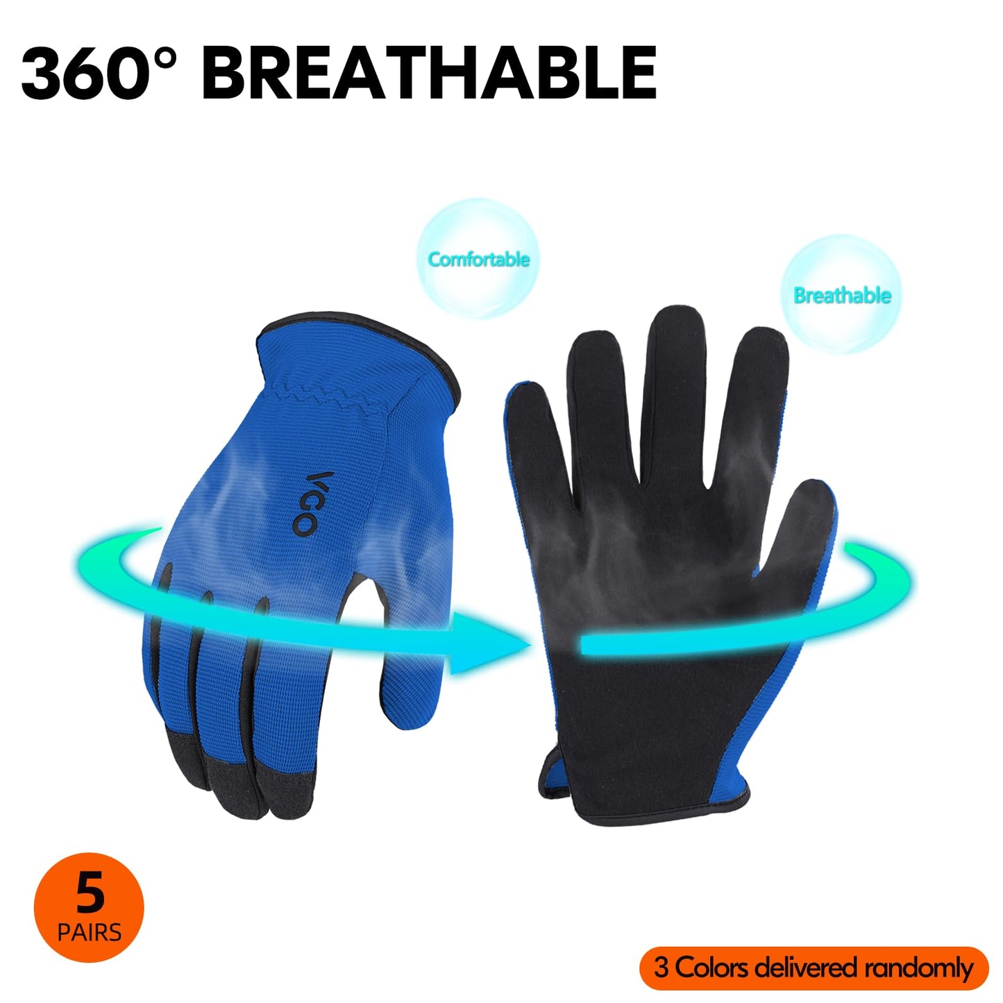 Vgo 5Pairs Multi-Functional Safety Work Gloves,Builder Gloves,Gardening Gloves,Light Duty Gloves,Value Pack(M,5Colors,AL8736)