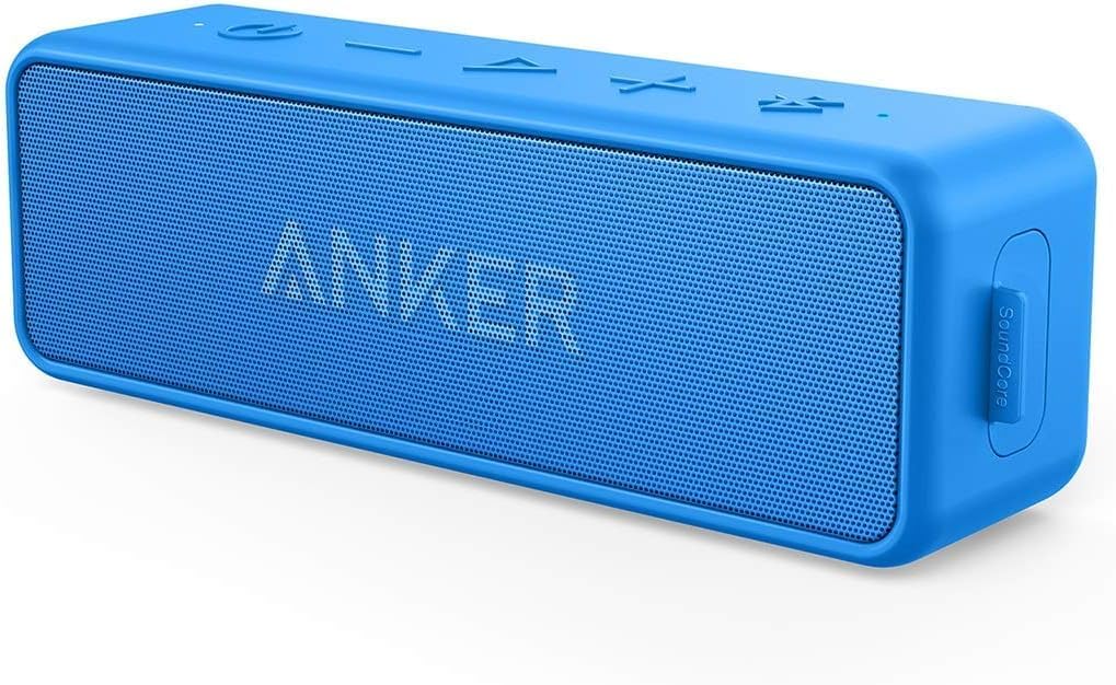 Anker Soundcore 2 12W Portable Wireless Bluetooth Speaker: Better Bass, 24-Hour Playtime, 66ft Bluetooth Range, IPX7 Water Resistance & Built-in Mic, Dual-Driver Speaker for Beach, Travel, Party- Blue