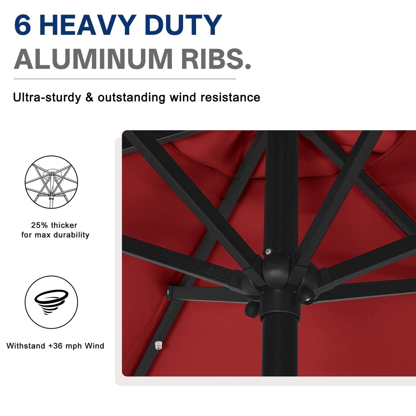 ABCCANOPY Durable Solar Led Patio Umbrellas with 24LED Lights 7.5FT with 6 Sturdy Ribs(Burgundy)
