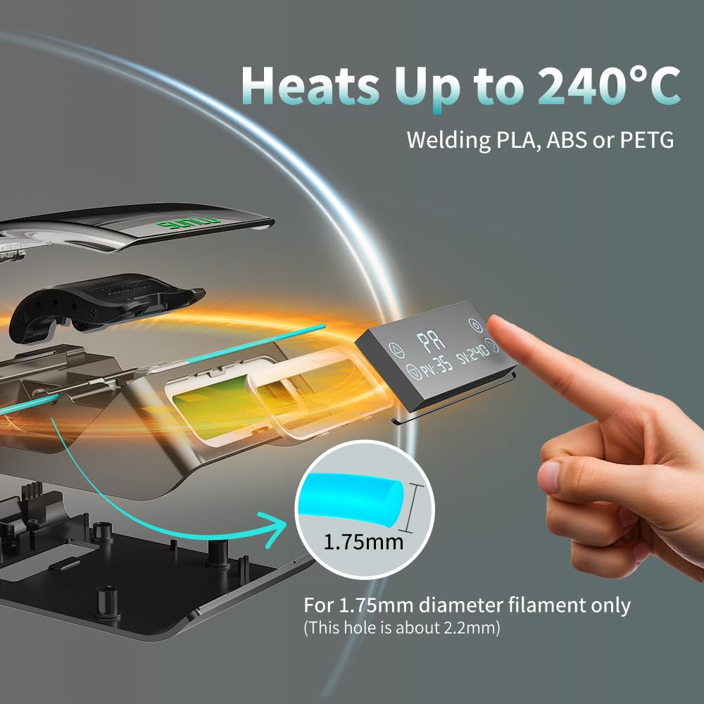 Filament Connector, Filament Splicer with 200Pcs PTFE Sleeve for 3D Printer Filament 1.75mm, Fast Heating Up to 240°C, Metal Joiner Compatible with PLA PETG TPU ABS PA Nylon