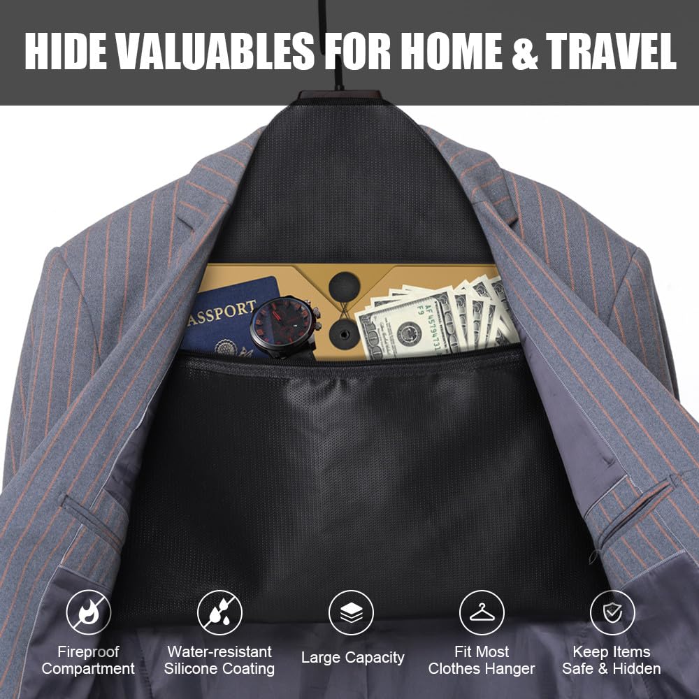 ROLOWAY Hanger Diversion Fireproof Safe, Hidden Compartment for Home & Travel, Secret Safe for Cash Hiding Under Clothes with Small Fireproof Bag