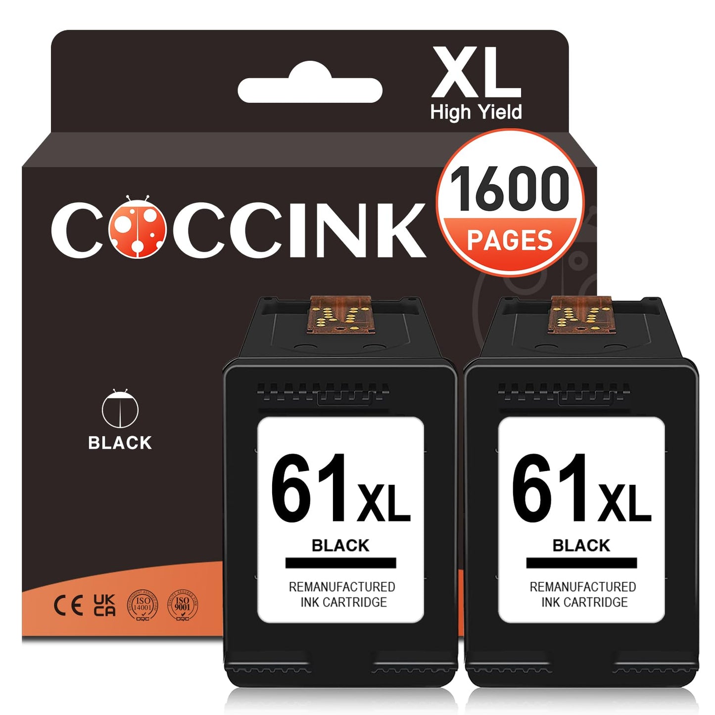 COCCINK 61XL Black Ink Cartridge for HP 61 XL Envy 4500 5530 4502 4501 5531
