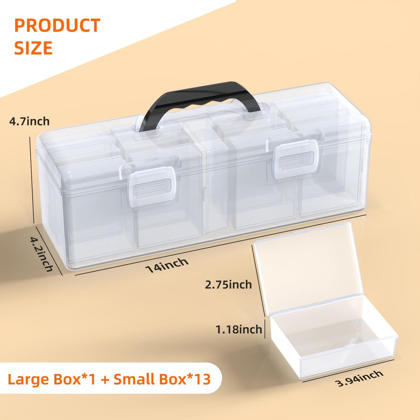 Trading Card Storage Box,Plastic Card Box Set of 14,Baseball Card Storage Holds 900+ Loose Cards,Portable Sports Card Storage Boxes for Collectible Gaming Trading Cards