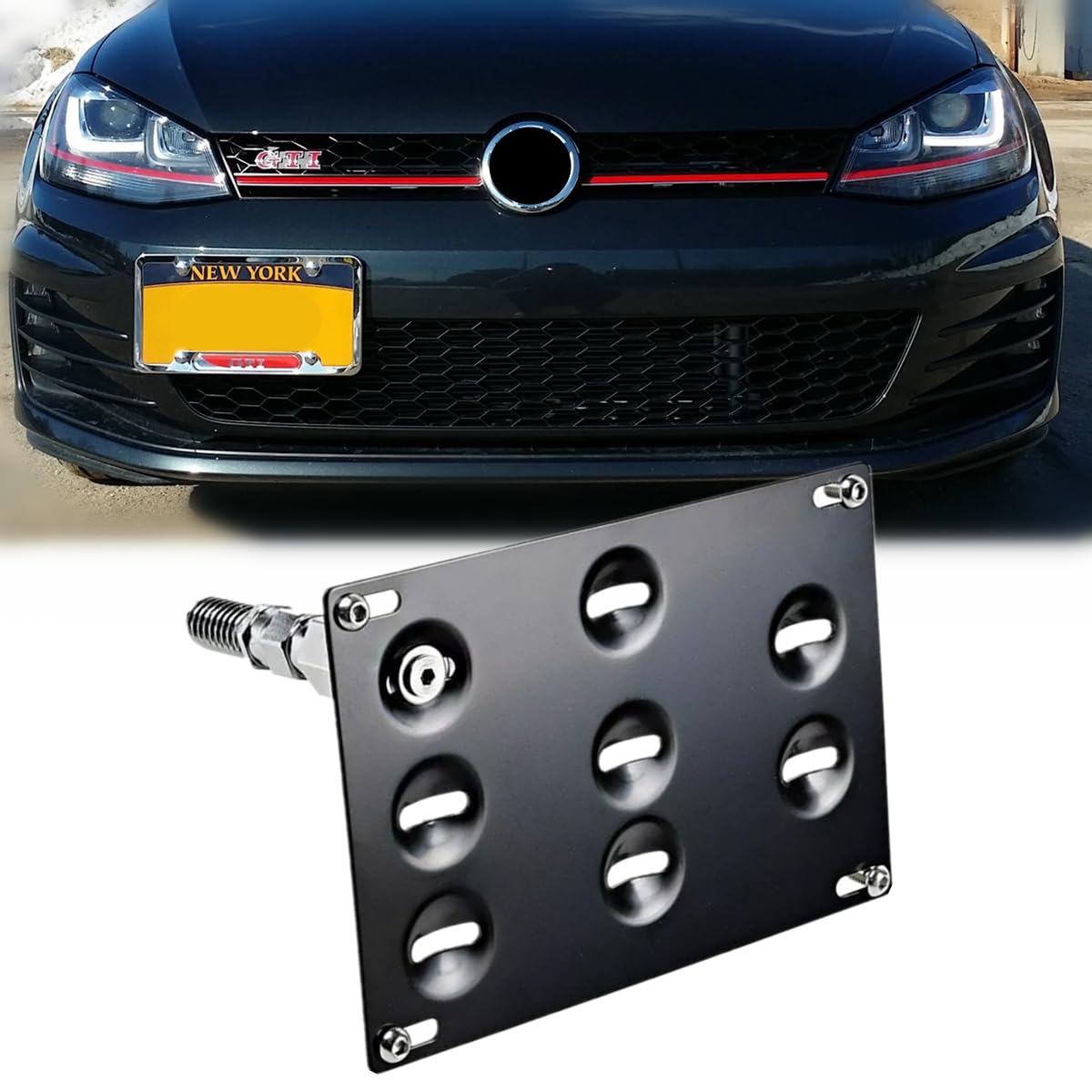 Drill-Free Front Tow Hook License Plate Frame for Volkswagen Golf GTI Jetta 05-10 Jetta Sportwagon 11-14 EOS for Audi TT MK2 Stainless Steel Relocator Holder Front Bumper Frame