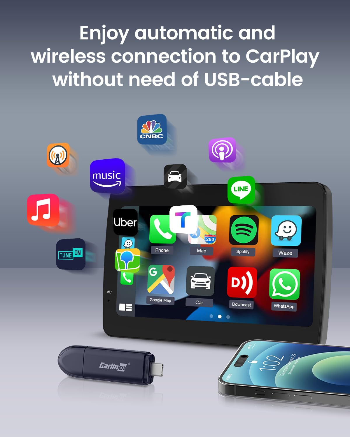 Carlinkit Mini SE Pro Wireless Adapter for OEM Wired CarPlay & OEM Wired Android Auto,Compatible with iOS 10 & Android 10 and Above, Fast Connection, No Latency - Deep Blue