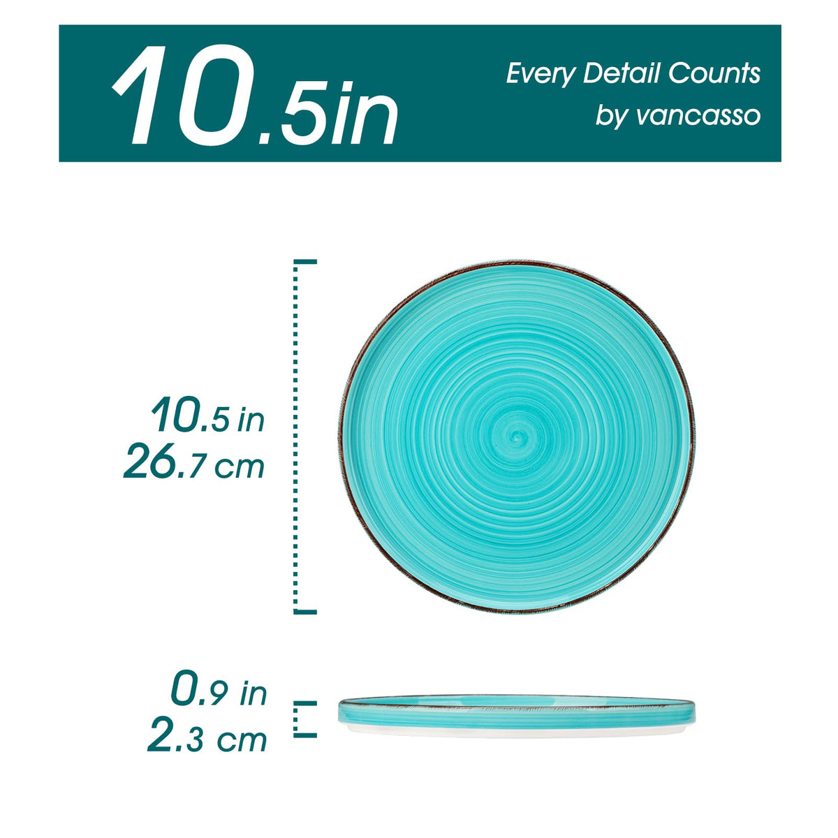 vancasso Bonita 10.5 Inch Dinner Plates, Ceramic Dinner Plate Set, Salad Plates Set of 6, Large Dinnerware Plates, Microwave, Oven and Dishwasher Safe, Blue