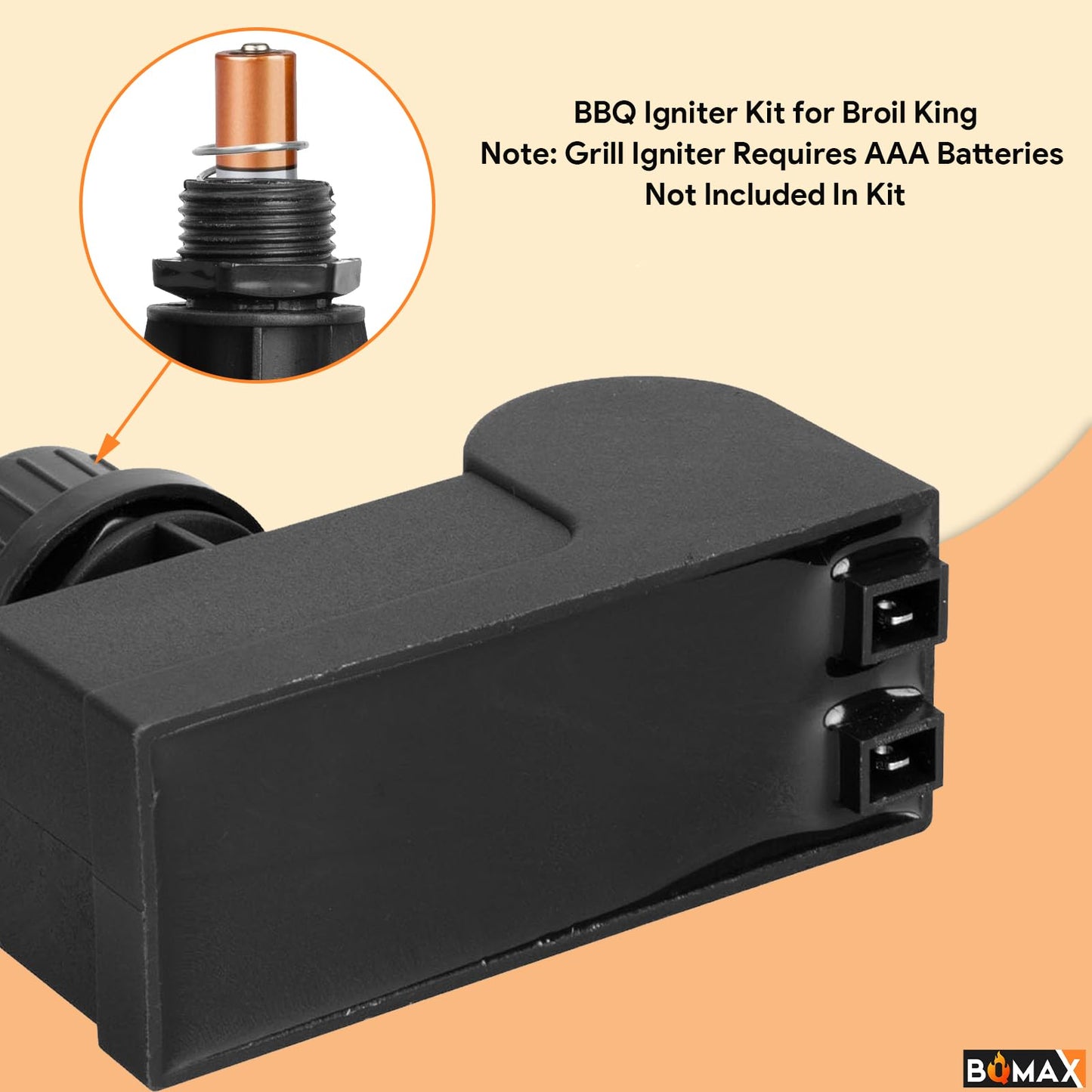 DHLG-12 BBQ Igniter Kit Replacement Parts for Broil King, 2 Male Outlet AAA Battery Spark Generator Push Button Ignitor and 04831 Ceramic Electrode with Wire for Broil King BBQ Igniter