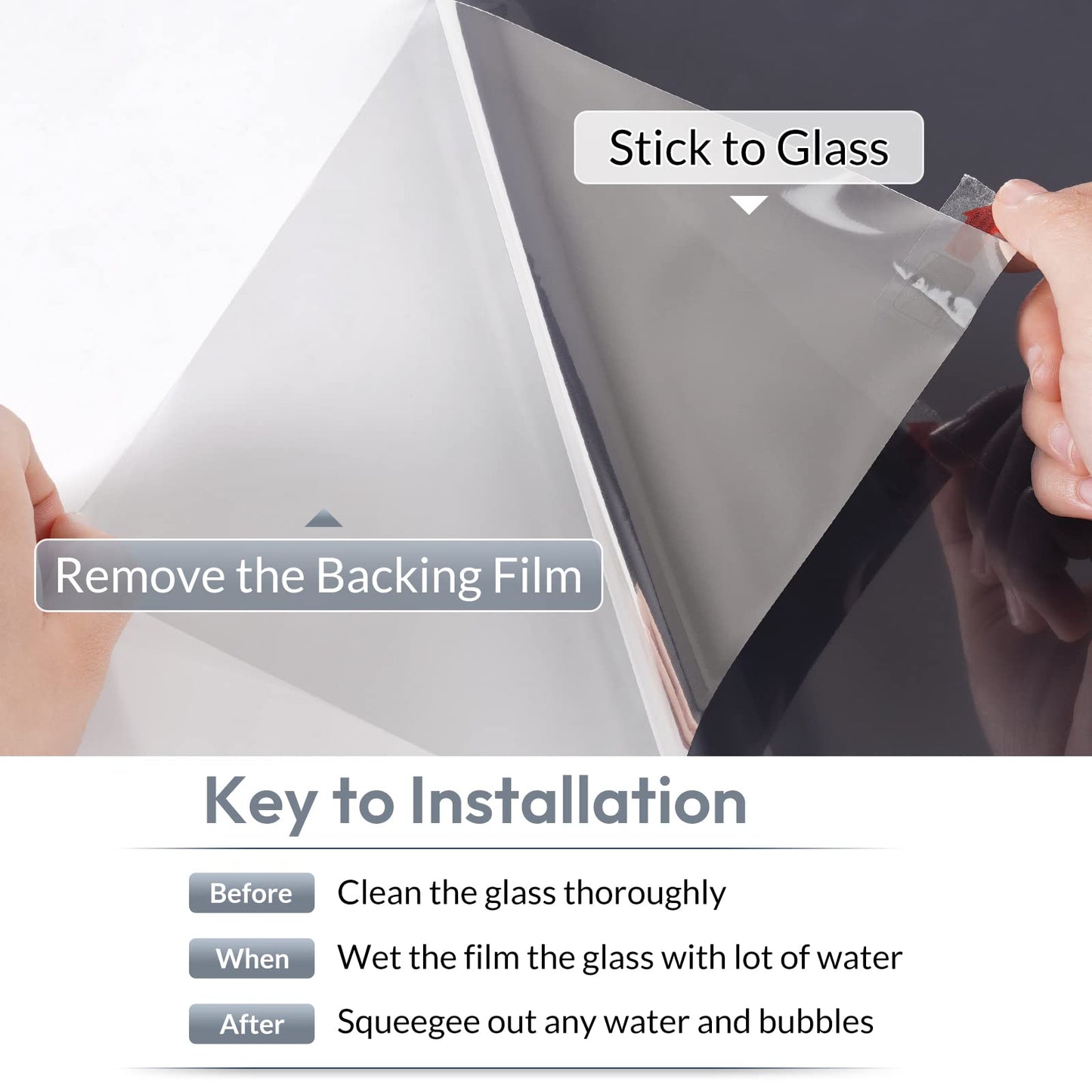 rabbitgoo One Way Window Film Daytime Privacy Window Tint Film for Home and Office, Static Cling Heat Control Anti UV Sun Blocking Reflective Mirror Vinyl, 60x200cm, 23.6"x78.7", Black Silver