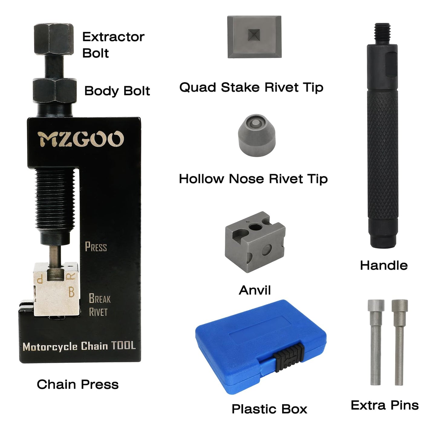 MZGOO Chain Breaker Rivet Press Tool for Motorcycle Bike ATV 428 520 525 530 Chain, Non O-ring and O-ring Chain Breaker Tool Kit