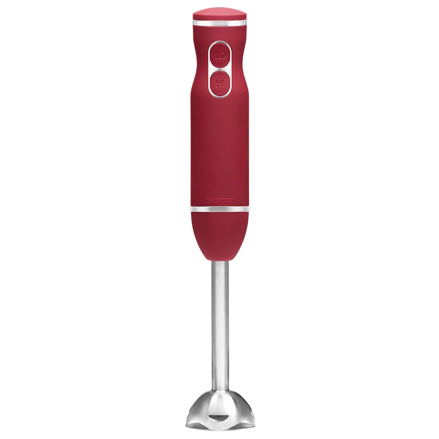 Chefman Immersion Blender, 300W Hand Blender with Stainless Steel Blades, Powerful Electric Ice Crushing 2-speed Control Handheld Food Mixer, Purées, Smoothies, Shakes, Sauces & Soups, Red