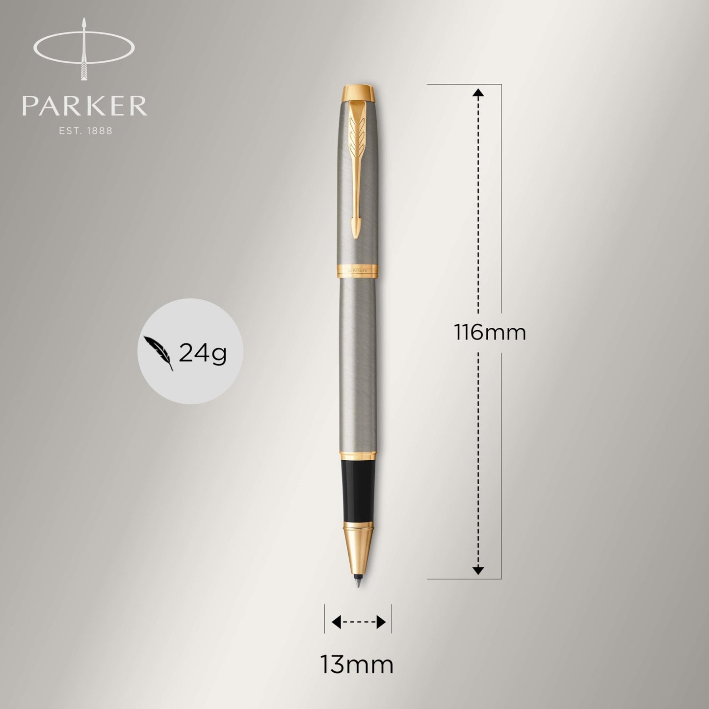 Parker IM Rollerball Pen, Brushed Metal and Gold with Fine Point Black Ink Refill (1975542)