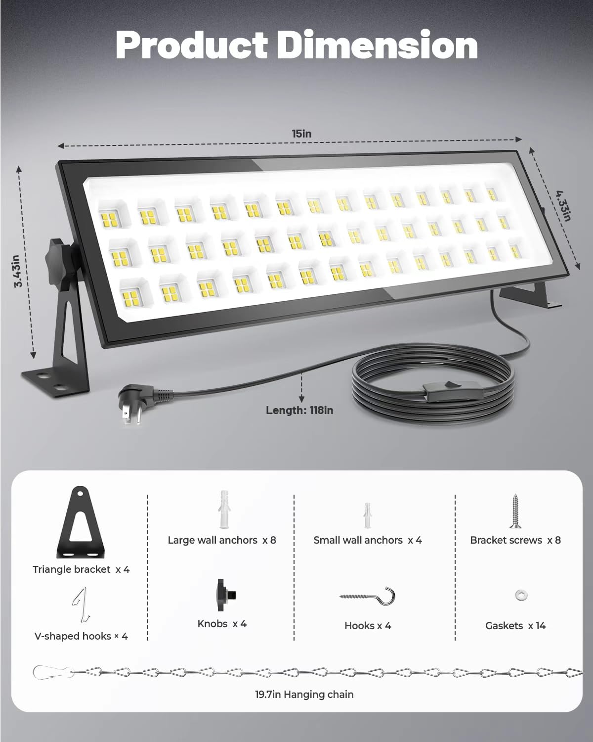 2 Pack Linkable LED Shop Lights - 100W 15000LM Aluminum Garage Light, 6000K Shop Lights for Garage, Workshop, Warehouse