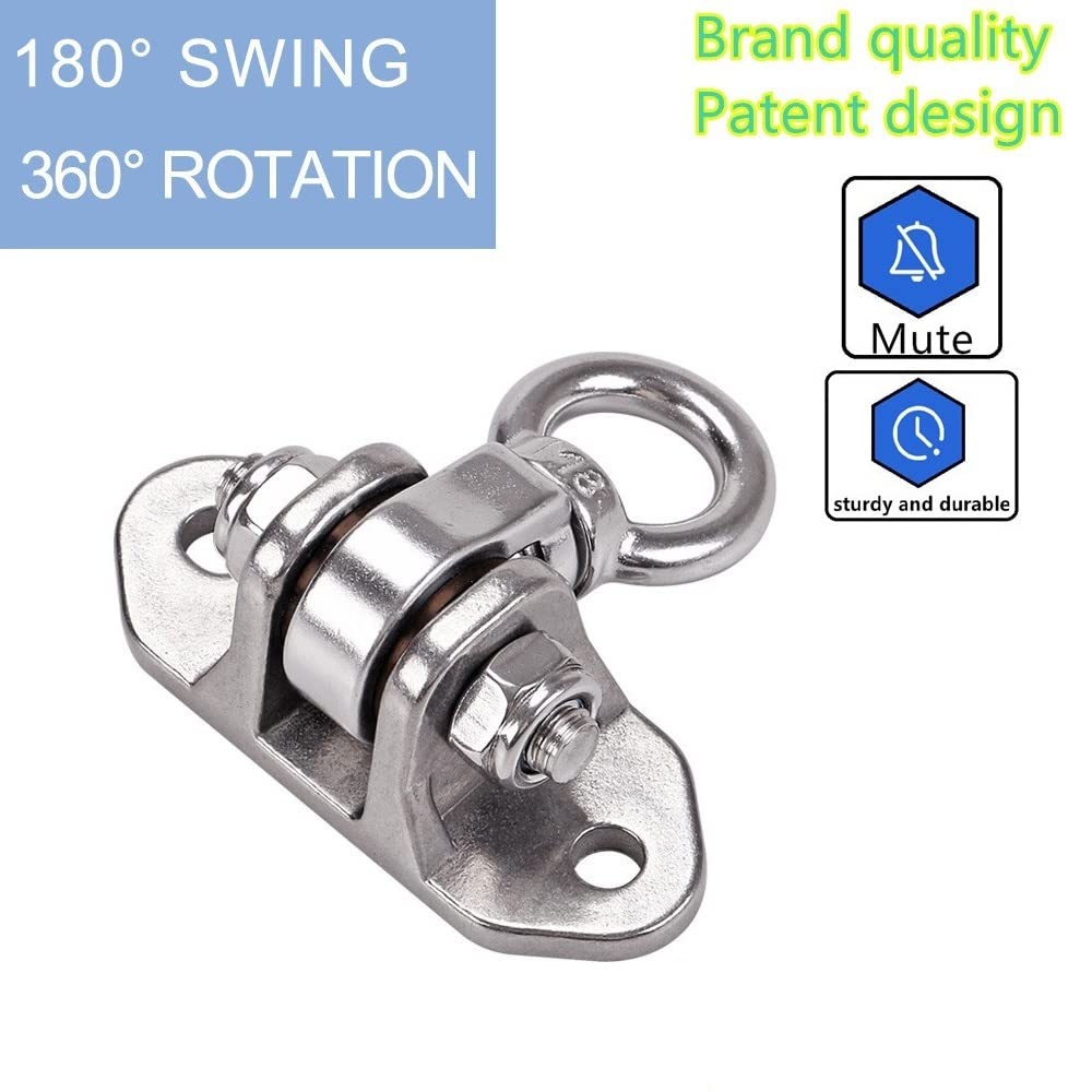 Heavy Duty 360° Swivel Swing Hanger, Stainless Steel Swing Hook for Ceiling Wooden Porch Swing Hanging kit Playground Gym Rope Boxing Hammock Chair Yoga Trapeze 1500 lb Capacity