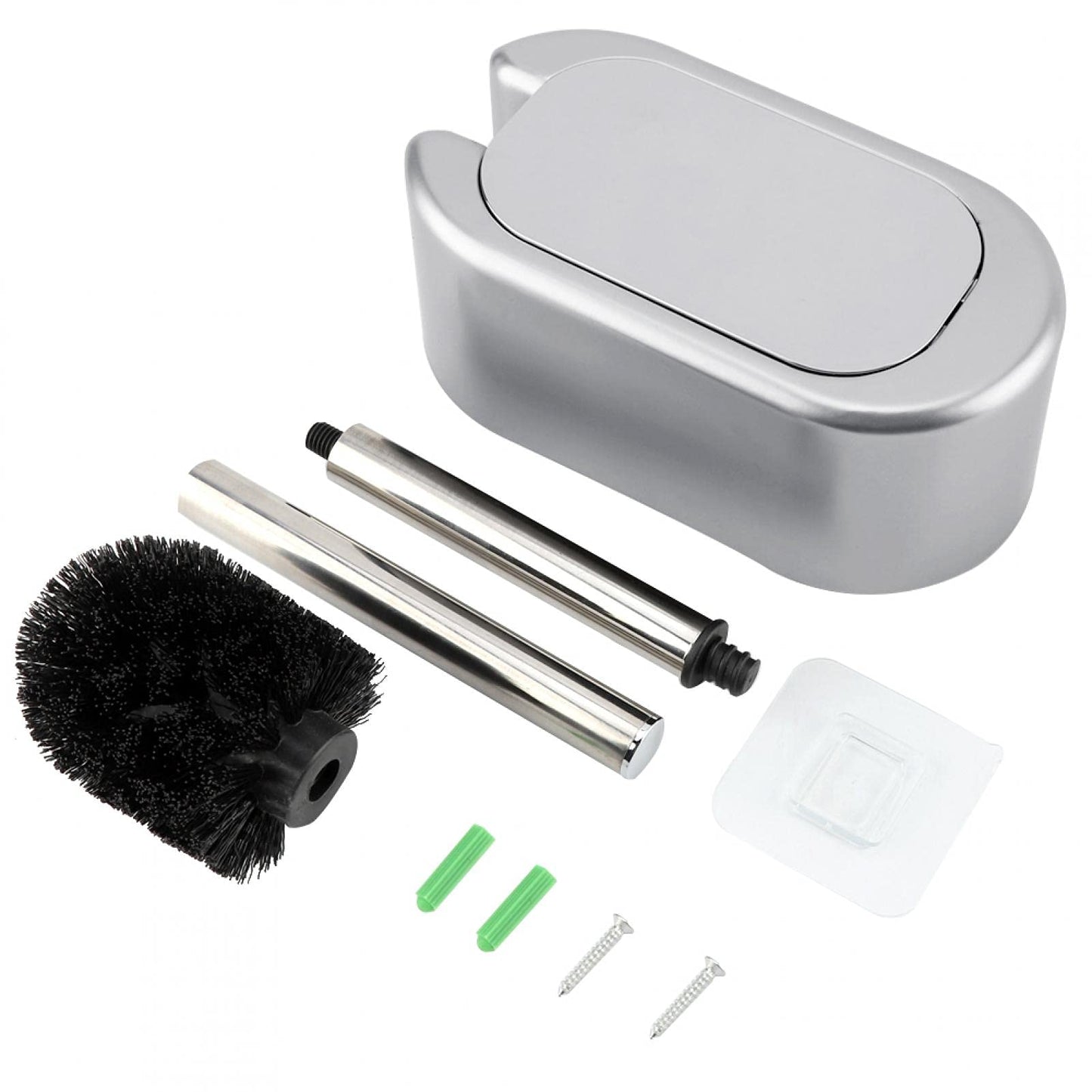 Stainless Luxury Toilet Brush Toilet Brush Set Compact Wall-Mounted Toilet Brush Holder with Stainless Steel Handle for Bathroom Storage and Organization(Silver)