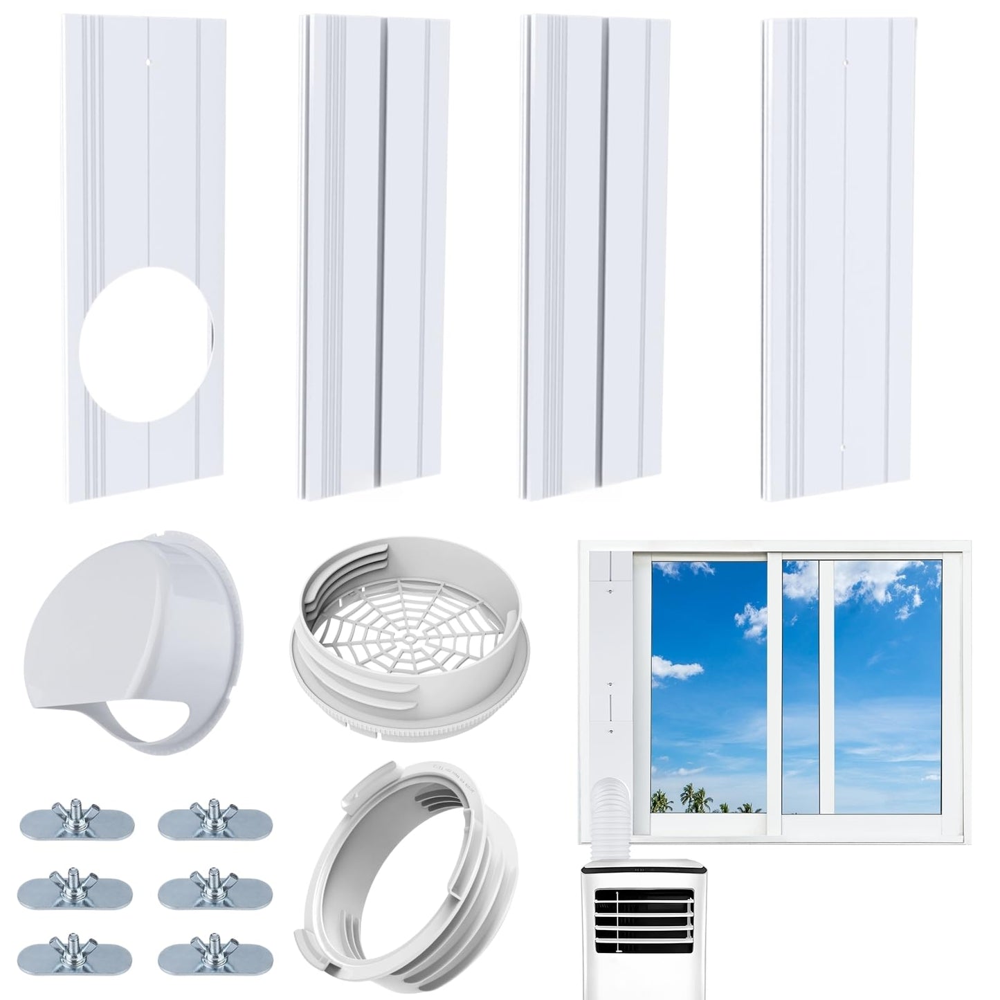 2026 New Portable Air Conditioner Window Vent Kit with Coupler & Rain Cover for 5.1"/5.9" AC Exhaust Hose, Adjustable Length 17" to 63", AC Exhaust Seal Kit for Horizontal & Vertical Sliding Windows