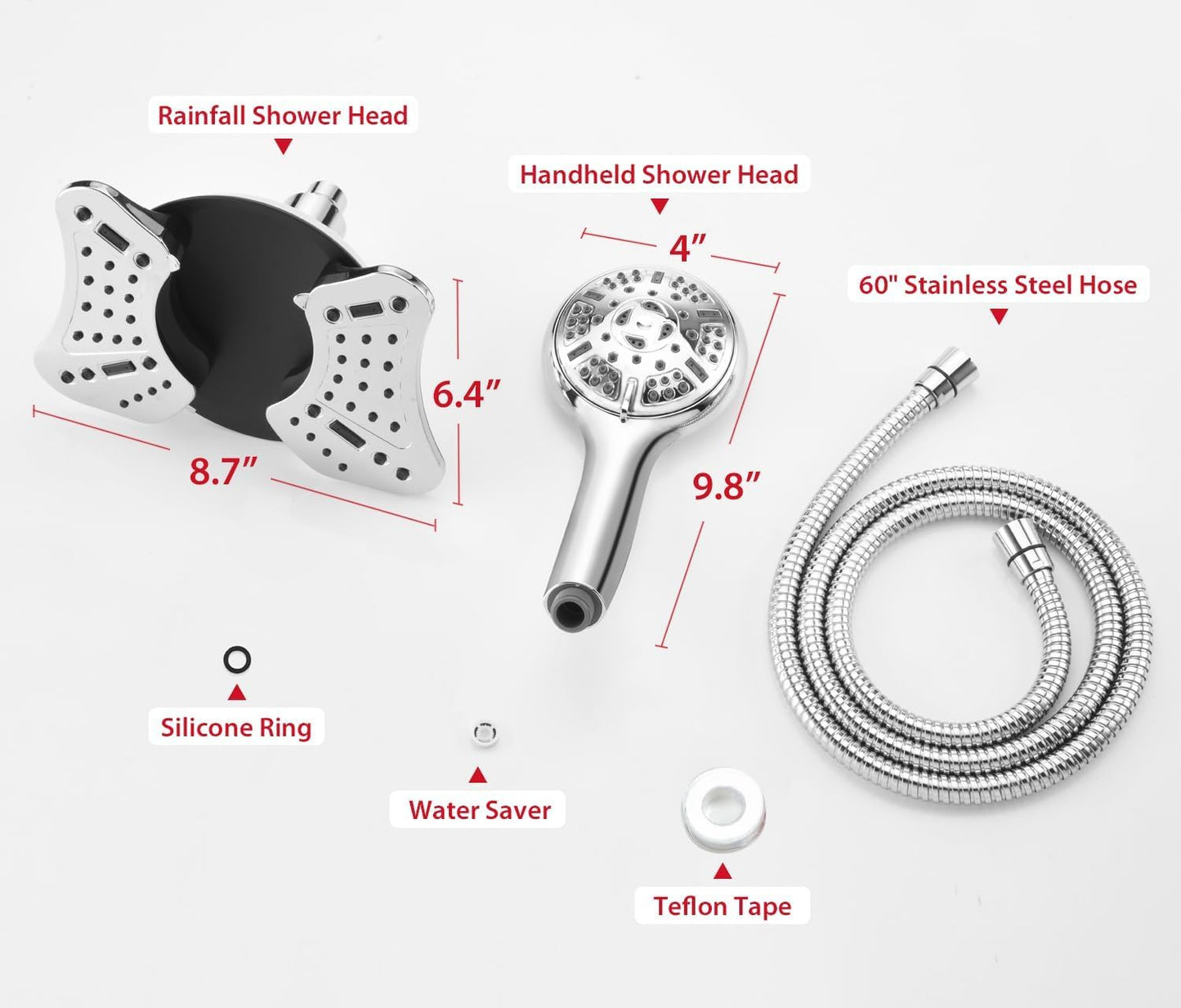 High Pressure Shower Head with Handheld: GRICH 2-in-1 Shower Heads with Hand Held Spray Combo, Anti-Leak 9 Spray Modes Handheld Shower Head & Rain Shower Head with Hose 60'', Angle Adjustable