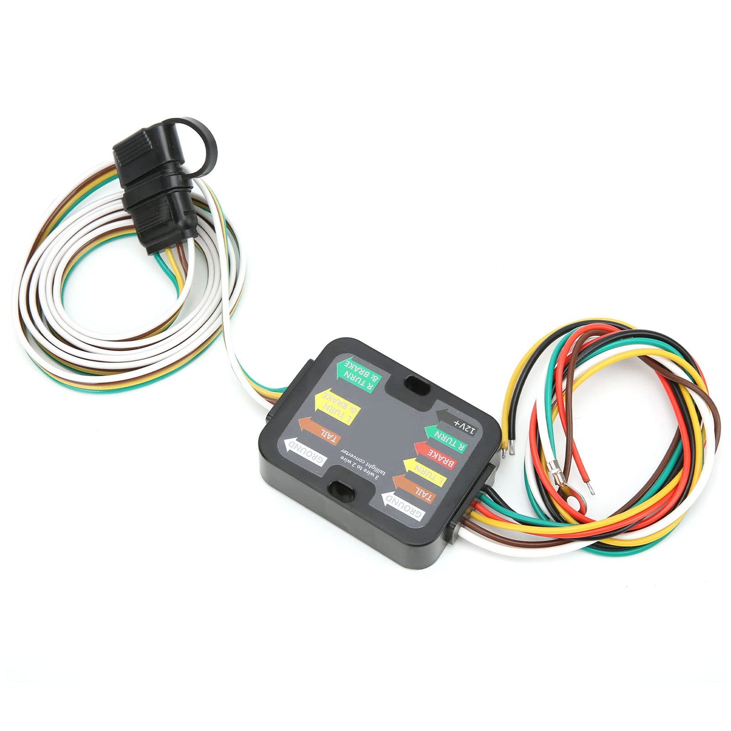 Trailer Wiring Converter Powered 3 to 2 Wire Trailer Tail Light Converter Kit RV Taillight Converter Hitch Accessories with 60in Wiring LED Compatible, Filage Pour Remorque