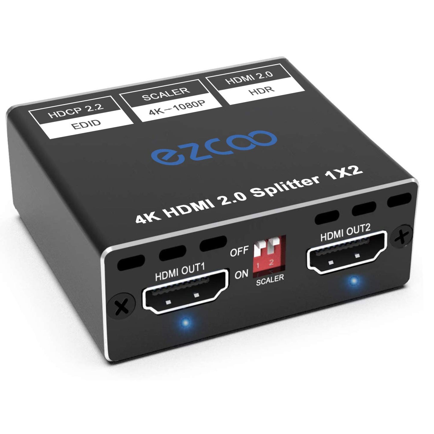 4K HDMI Splitter 1x2 HDR D-olby Vision Atmos - HDMI Down Scaler 1080P, EDID DIP Panel Switch Splitter 1 in 2 Out 4K 60Hz 4:4:4 HDCP2.2, Firmware Upgrade,USB Power,Mini SP12H2