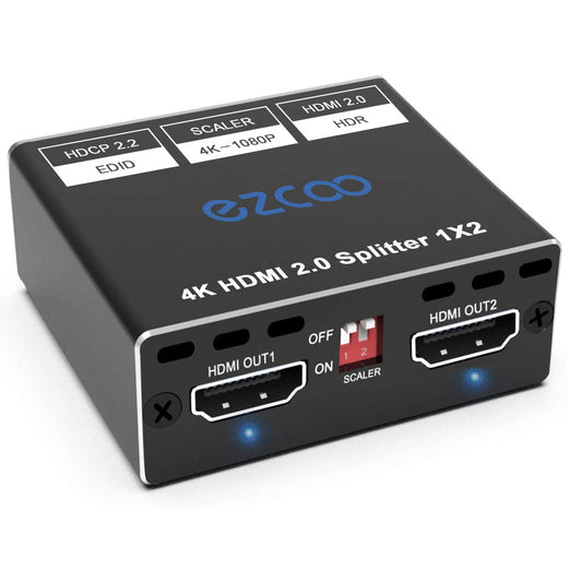 4K HDMI Splitter 1x2 HDR D-olby Vision Atmos - HDMI Down Scaler 1080P, EDID DIP Panel Switch Splitter 1 in 2 Out 4K 60Hz 4:4:4 HDCP2.2, Firmware Upgrade,USB Power,Mini SP12H2
