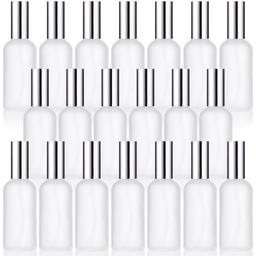 Toyosport 20 Pcs 100 ml/3.4 oz Frosted Glass Spray Bottles, Empty Perfume Atomizer, Reusable Cosmetic Small Glass Container, Refillable Spray Mister