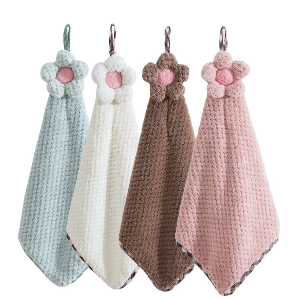 Ivymei 4Pack Microfiber Hand Towels, Kitchen Hand Towels with Loop,Bathroom Hand Towels Hanging,Quick Dry Absorbent Microfiber Cleaning Cloths (4color)