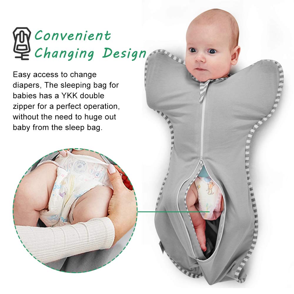 NARUTOO Swaddle Wrap for Baby, Newborn Boy or Girl Adjustable Sleep Sack 100% Breathable Soft Premium Cotton Suit for Kids Aged 0-3 Months (Grey)
