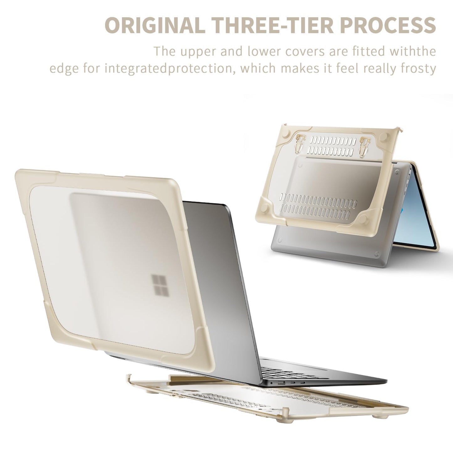 Batianda Heavy Duty Case for 13.8 inch Microsoft Surface Laptop 2024 (7th Edition) with Fold Kickstand Includes Keyboard Cover Screen Protector - Shockproof Stylish & Durable Protective Cover, Khaki